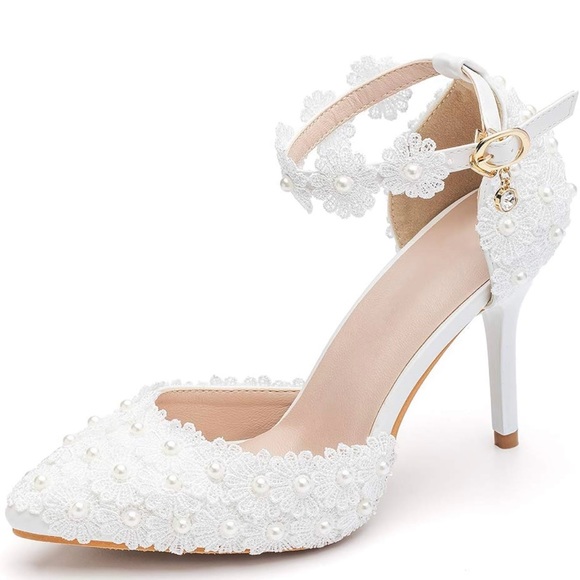 Women's PU Closed Toe With Flower Stiletto Heel High Heels - Picture 4 of 4